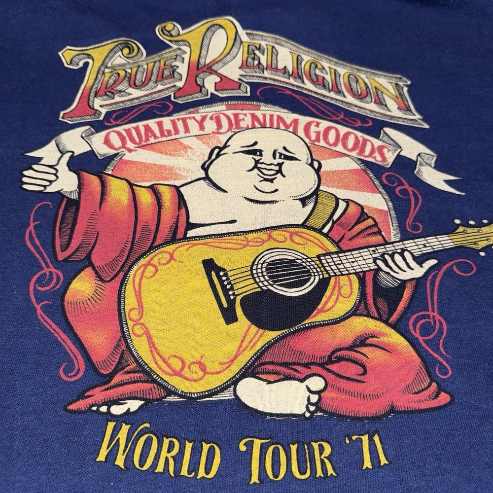 True Religion World Tour '71 Buddha Blue Zip Up Hoodie Size XL